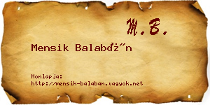 Mensik Balabán névjegykártya